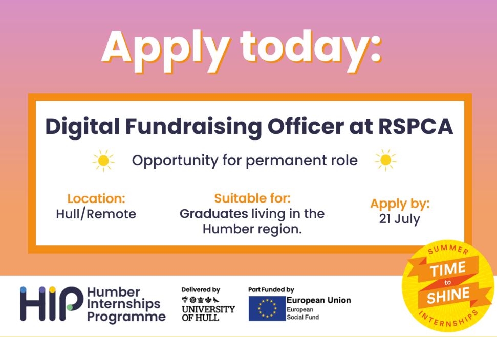 Calling 21/22 Grads! Are you ready to kickstart your career in digital marketing? Looking for a role that will give you varied experience? Somewhere you can make a difference?🚀 @RSPCAHull are hiring a Digital Fundraising Officer in Hull this Summer. 👉humberinternships.co.uk/jobs/digital-f…👈