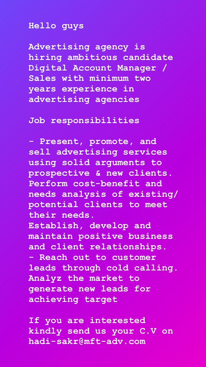 hadiessam's tweet photo. Retweet if you are not interested 

#hiring 
#DigitalAccountManager https://t.co/KKc67zdk00