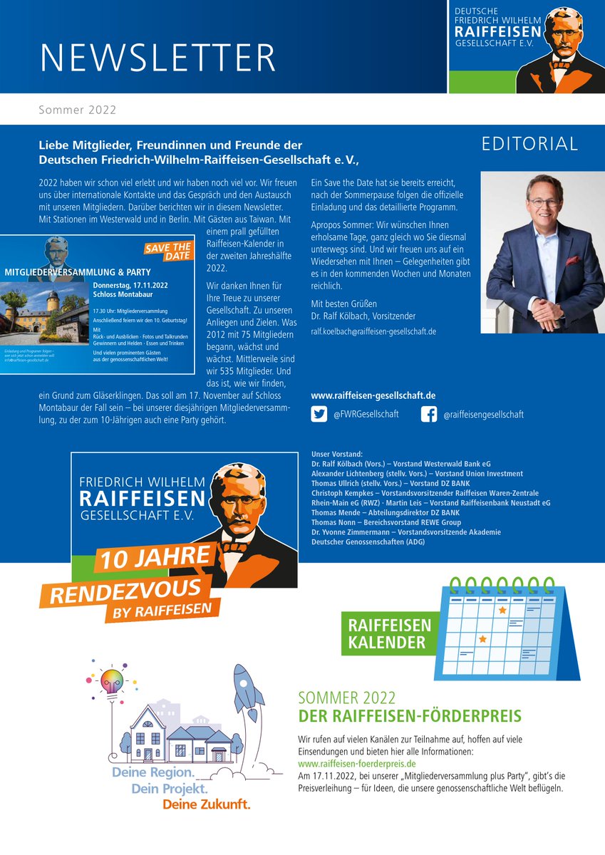 #UnserNeuerNewsletter ist erschienen - alles über raiffeisen-foerderpreis.de, über Raiffeisen-Termine in Hamm (Sieg), Montabaur + Mainz, Rück- und Ausblicke, dazu 'Raiffeisen weltweit“. Auf raiffeisen-gesellschaft.de die komplette Ausgabe!