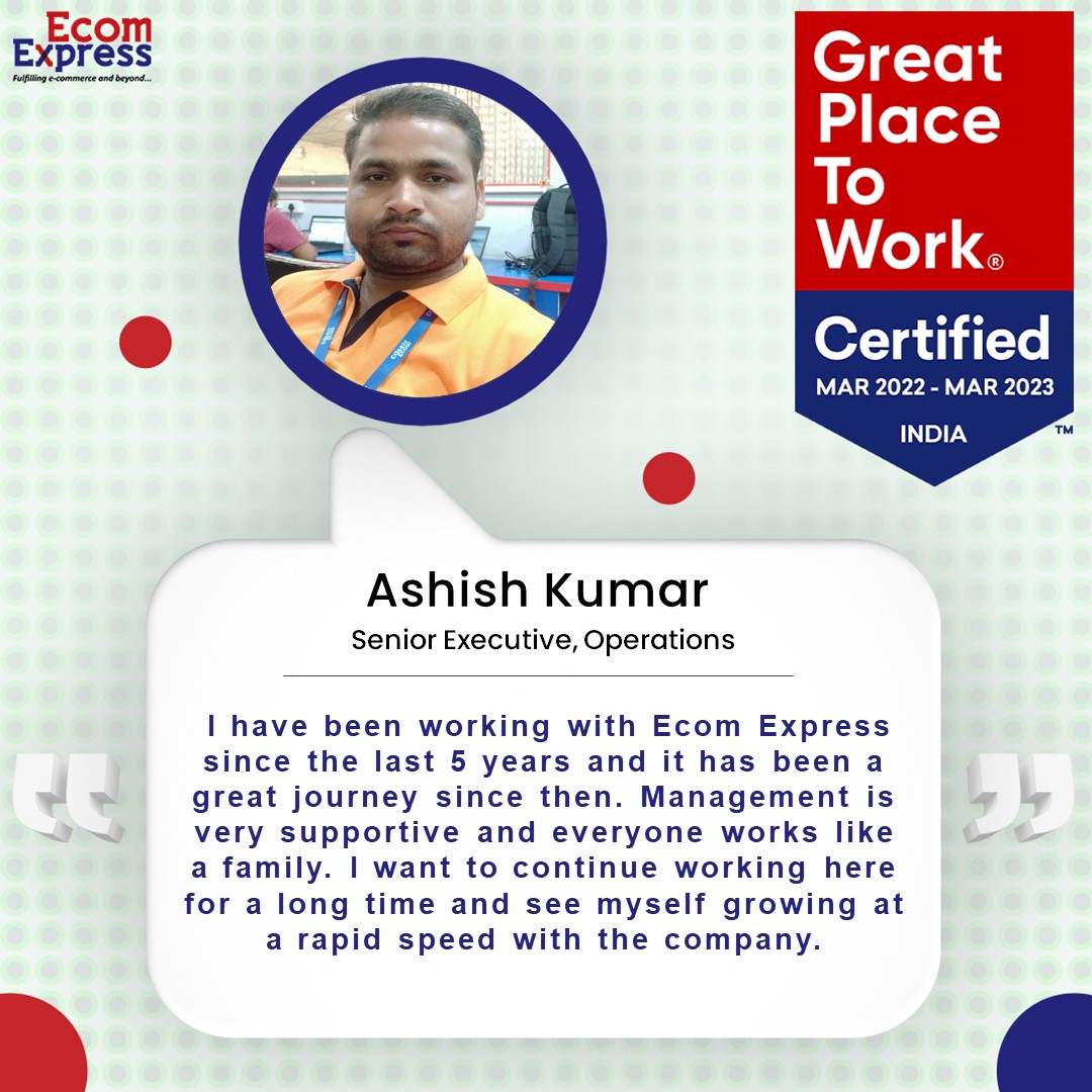 EcomExpress_Ofc's tweet photo. Supportive workculture and congenial environment: the ultimate motivator for #EcomExpressFamily

@GPTW_India
.
#gptw2022 #greatplacetoworkcertified #gptwcertified #CertificationNationDay #workculturematters #growthopportunities #positiveworkenvironment #logistics #EcomExpress https://t.co/5xgeTy48Tb