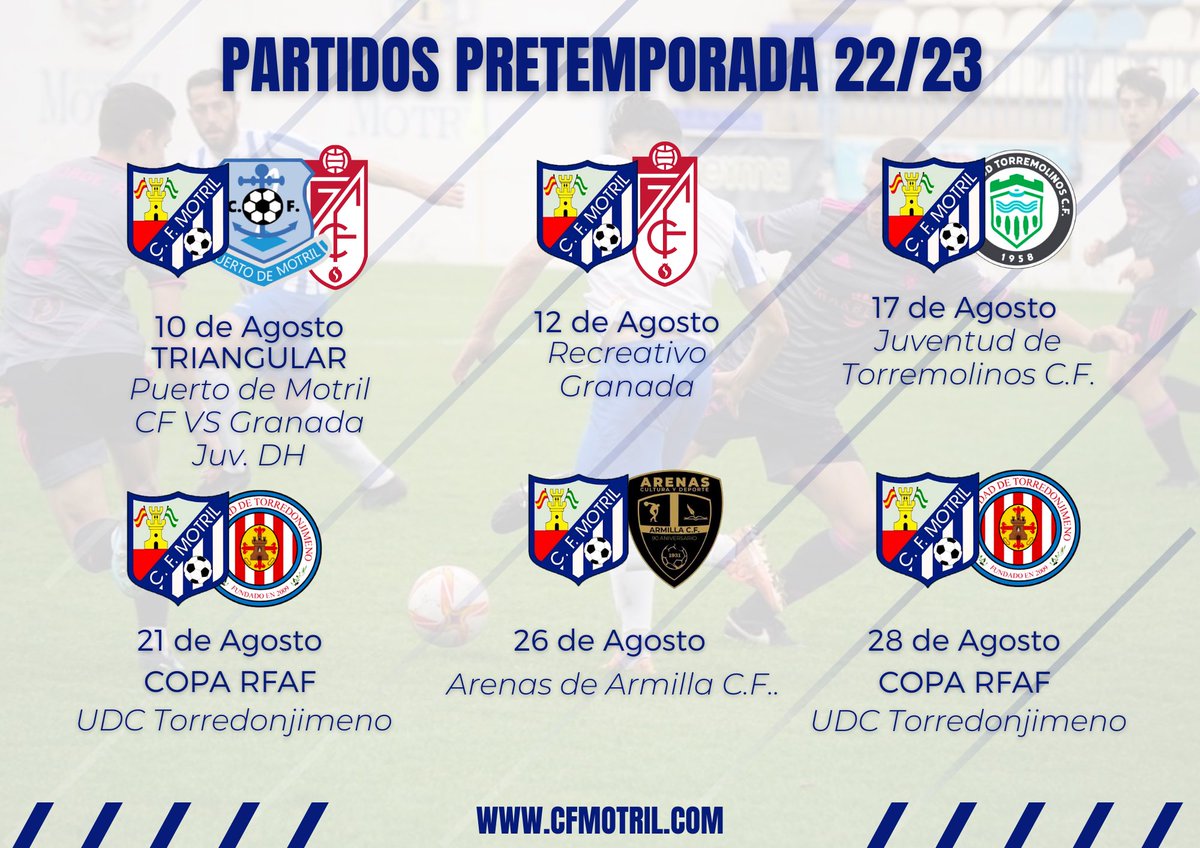 CFMOTRIL's tweet photo. La pretemporada ya está aquí.
El plato fuerte será la Copa RFAF que nos enfrentará al UDC Torredonjimeno.
Nos vemos muy pronto por el Escribano Castilla.
#cfmotril #pretemporada #tercerarfef #terceradivision https://t.co/YlVqqjzTx8