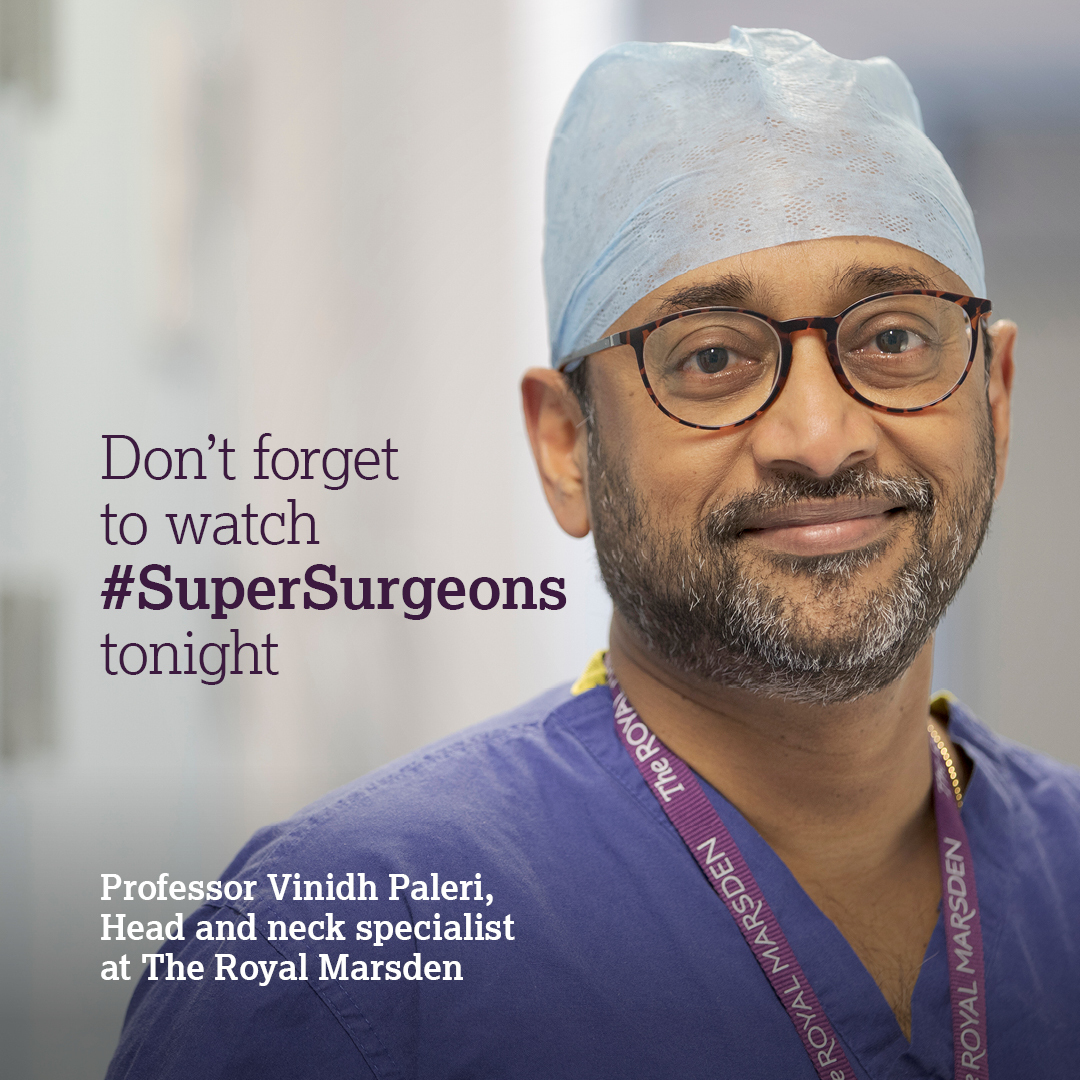 Don't miss episode 1 of #SuperSurgeons tonight on <a href="/Channel4/">Channel 4</a> at 10pm!

Three pioneering surgeons undertake high-stakes operations, in the Wolfson Surgical Suite funded by <a href="/royalmarsden/">The Royal Marsden Cancer Charity</a>. 

In episode one we follow surgeons Professor Vinidh Paleri, Mr Ricky Bhogal and Mr Andy Hayes.