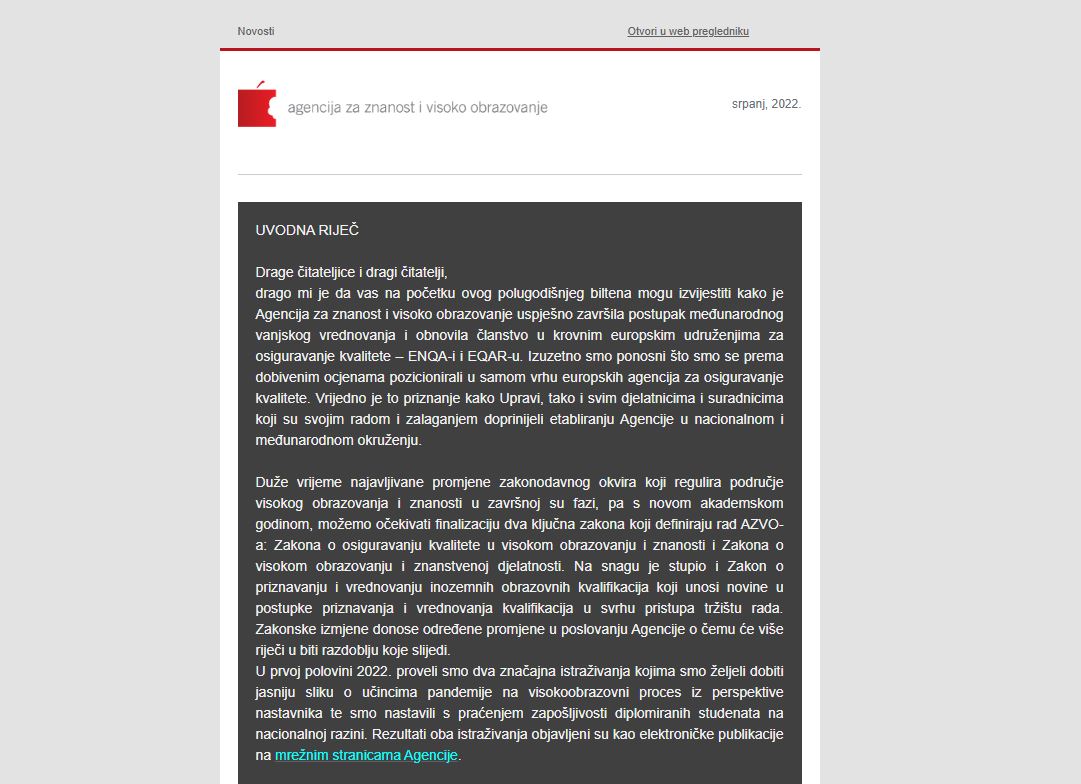 📣Novi elektronički bilten ‼️
Pregled aktivnosti AZVO-a u prvoj polovini 2022. ➡️ bit.ly/3o9ohVN