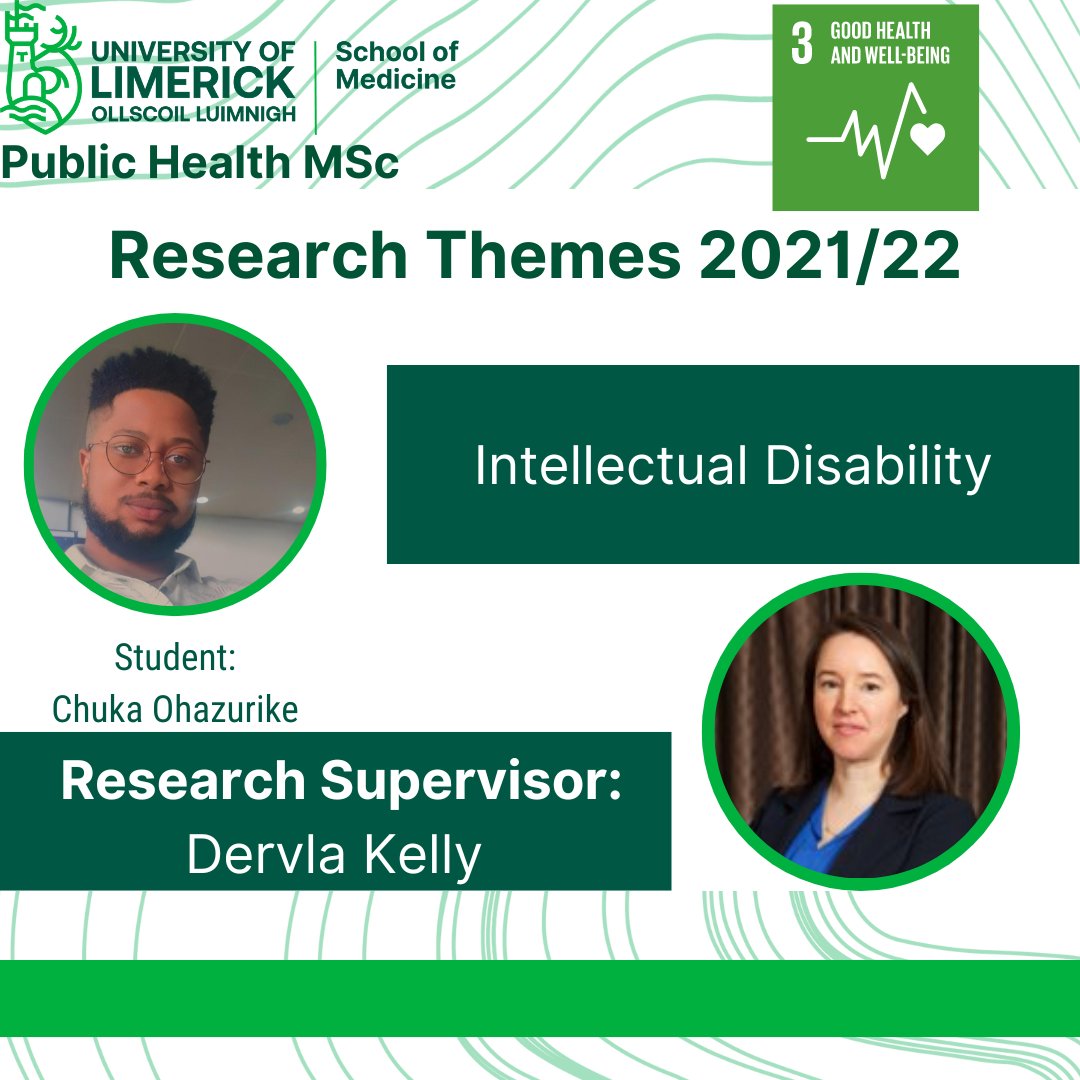 PublicHealthUL's tweet photo. Chuka Ohazurike will be doing his #ResearchTheme based on #IntellectualDisability. Dervla Kelly will be his #ResearchSupervisor.
To learn more about our course visit: https://t.co/7tfwZq819Q (LINK IN BIO).
#PublicHealthUL #PublicHealth #GlobalHealth https://t.co/Zh3NQ5OGsS