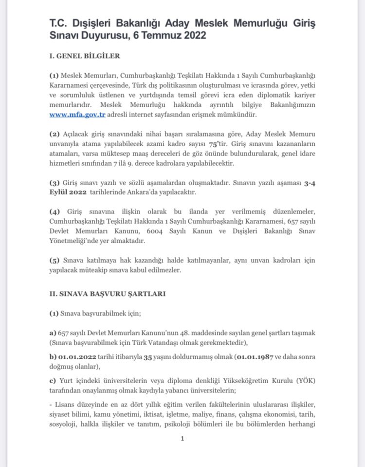 elifaydinbas's tweet photo. Dış İşleri Bakanlığı Aday Meslek Memuru alımı yapıyor. Aranan diller arasında Arapça ve Farsça da var.
Bilgi için https://t.co/E98gVWX0pt https://t.co/UngPfDvLBA