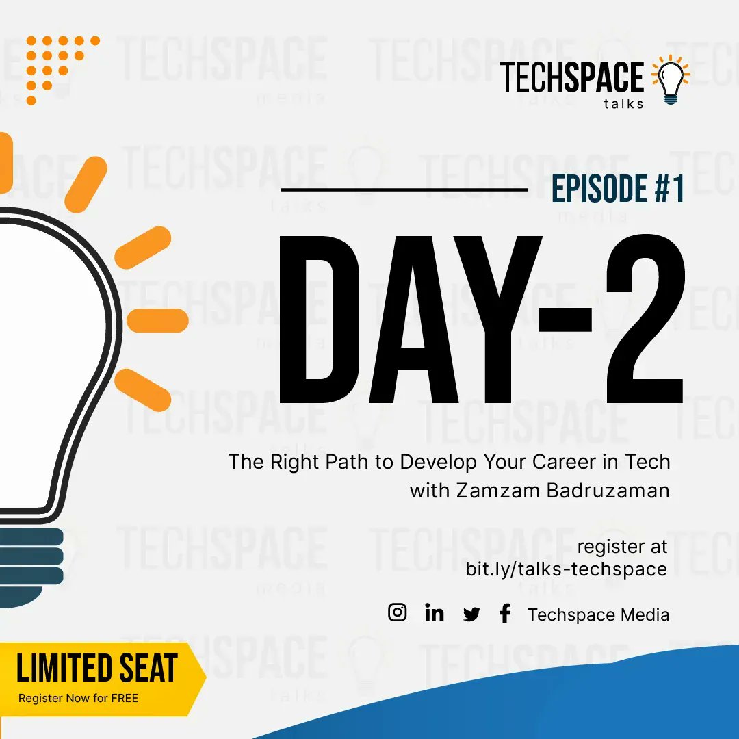 2 days left until the first event from Techspace Media. Come join us and grab your seat now at buff.ly/3OZ3W1q

#technology_webinar #careerdevelopment  #technologyevent #tech_career #technologycareer #techcareer #engineer #softwareengineer #aimachinelearning #datascience