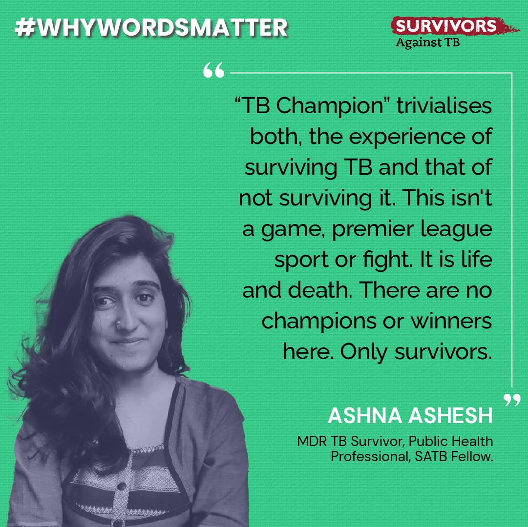 SATB1231's tweet photo. MDR TB Survivor, Ashna Ashesh talks about why 'TB Champions' is an inappropriate term for TB survivors.

#TB #WhyWordsMatter #tuberculosis #tbsurvivor

@MoHFW_INDIA @TbDivision @TBHDJ @stomhtb @TBProof @TbHivActivist @paimadhu @AnantBhan @deepticomesback @sundaekrish @keyuriab https://t.co/pdU7KfBp18