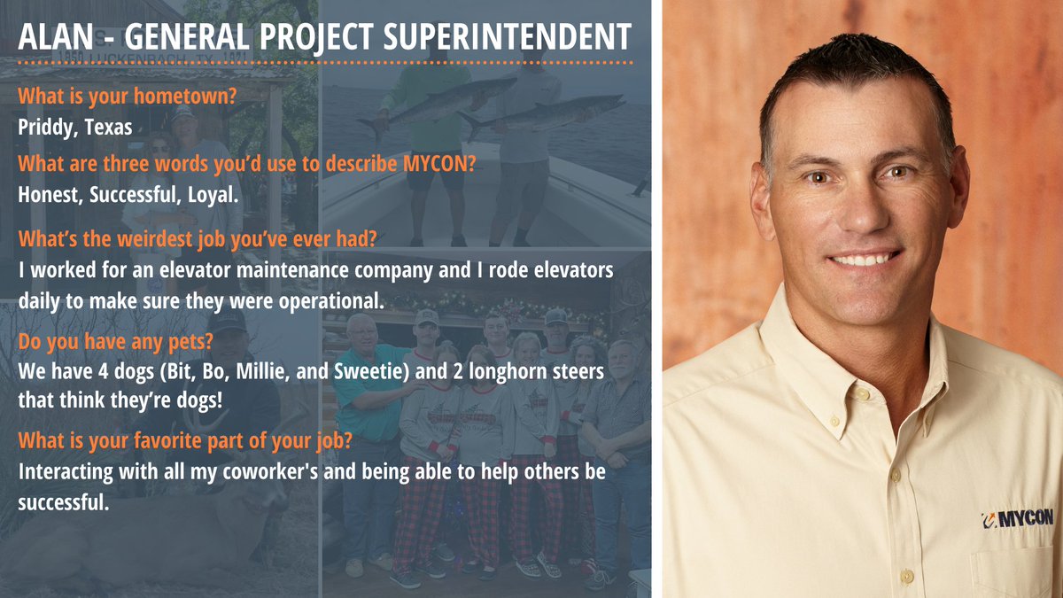 MYCONGCI's tweet photo. MYCONIAN Monday - Employee Spotlight

Alan - General Project Superintendent

#MYCONGCI #AEC #TexasConstruction #MYCONMonday https://t.co/Tk3EPRasIz