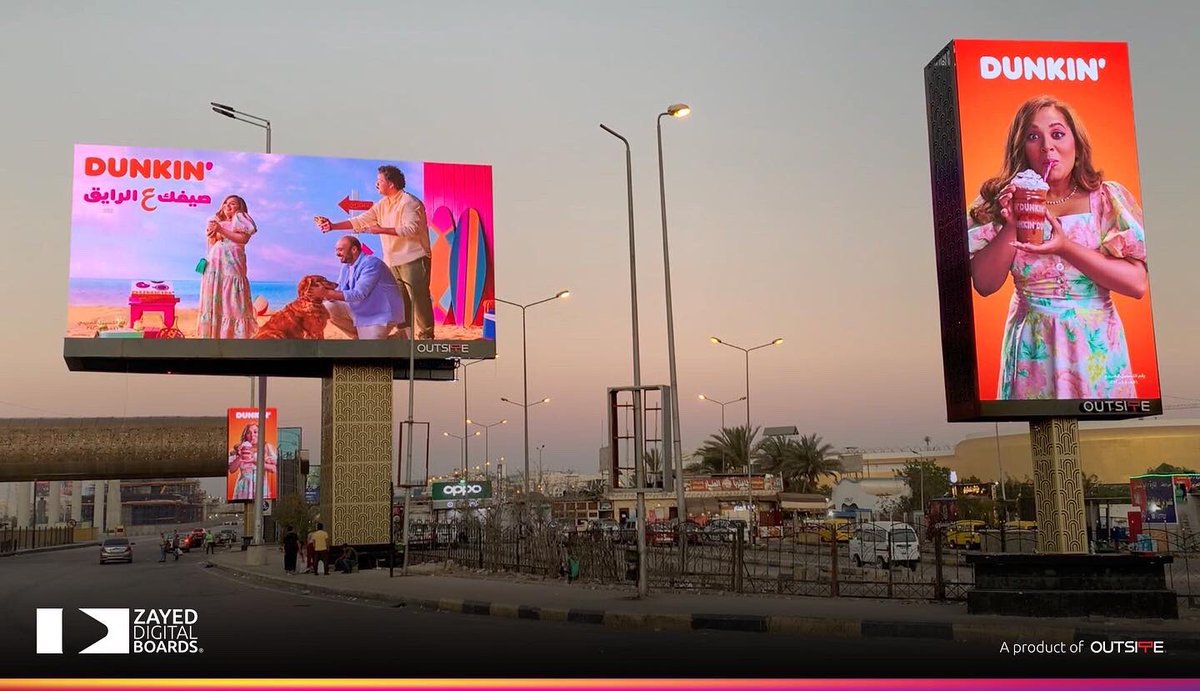 outsiteooh's tweet photo. The latest #campaign of @dunkindonuts' featured by #MostafaGharieb, #HatemSalah, and #RahmaAhmedFarag on our new screens #ZayedDigitalBoards, the first synchronized screenplay in #Egypt. Still, there is much more #brands to join the best #DOOH storytelling on #Cairo's roads. https://t.co/Cuq0wMXzqu