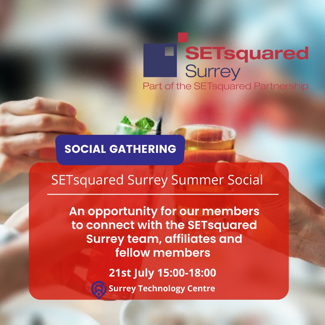 SETsquared Surrey (@setsquaredsry) on Twitter photo Our upcoming social gathering is this Thursday! We are looking forward to inviting past and present <a href="/SETsquaredSRY/">SETsquared Surrey</a> members, mentors and affiliates. Are you interested in becoming a member of our community? Please do so now: setsquared.co.uk/surrey Our upcoming social gathering is this Thursday! We are looking forward to inviting past and present <a href="/SETsquaredSRY/">SETsquared Surrey</a> members, mentors and affiliates. Are you interested in becoming a member of our community? Please do so now: setsquared.co.uk/surrey