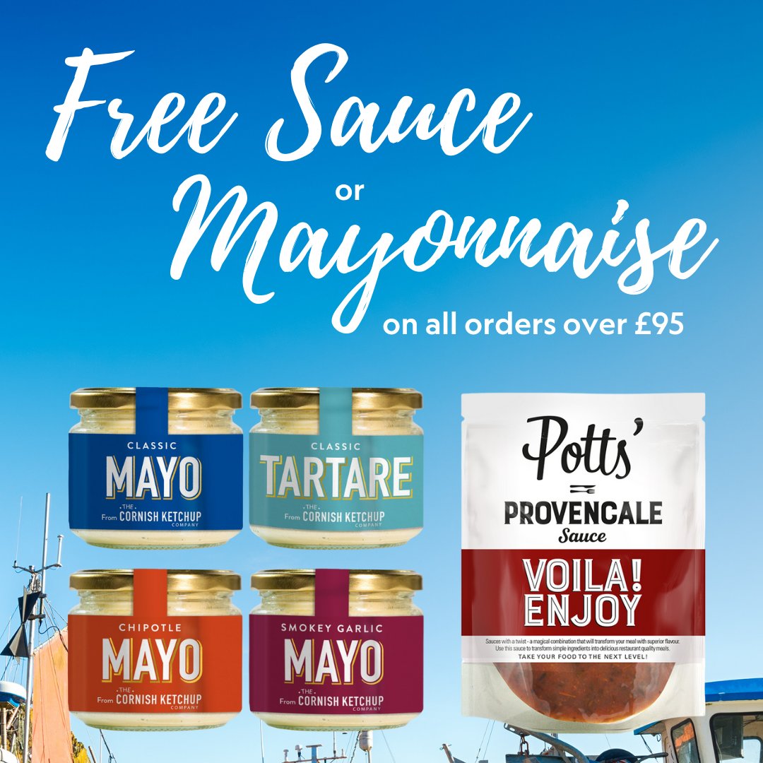 ***FLASH GIVEAWAY*** Place an order over £95 before Midday on Thursday, and choose either a jar of our delicious Cornish Tartare Sauce, Provencale Sauce or Cornish Mayonnaise for FREE. thecornishfishmonger.co.uk