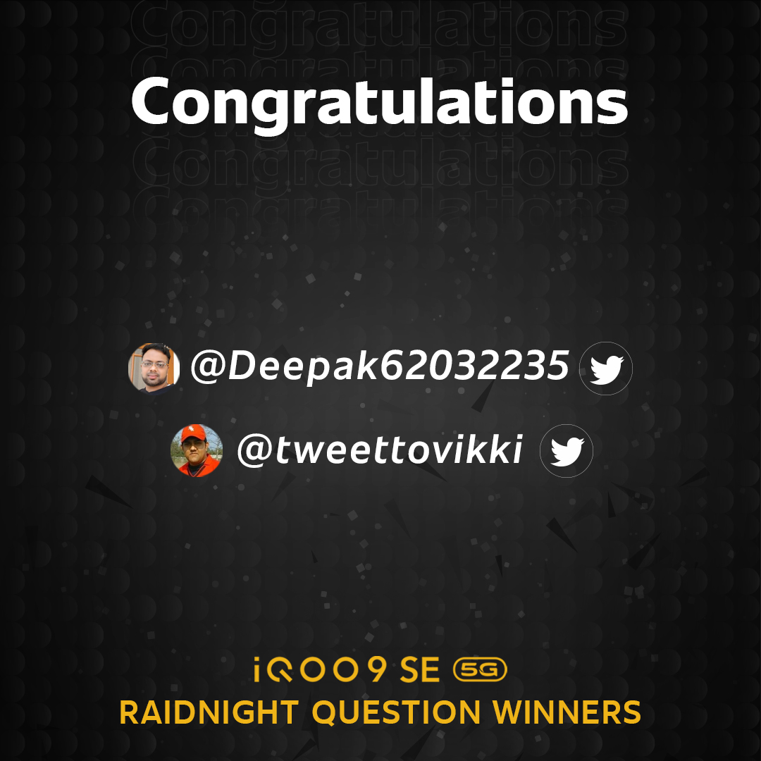 IqooInd's tweet photo. Big congratulations to all the lucky winners of #iQOORaidNights giveaway contests.

Stay tuned to participate in our giveaway contests and win exciting prizes!
#iQOO #ContestWinners https://t.co/8hxjt1qHI7