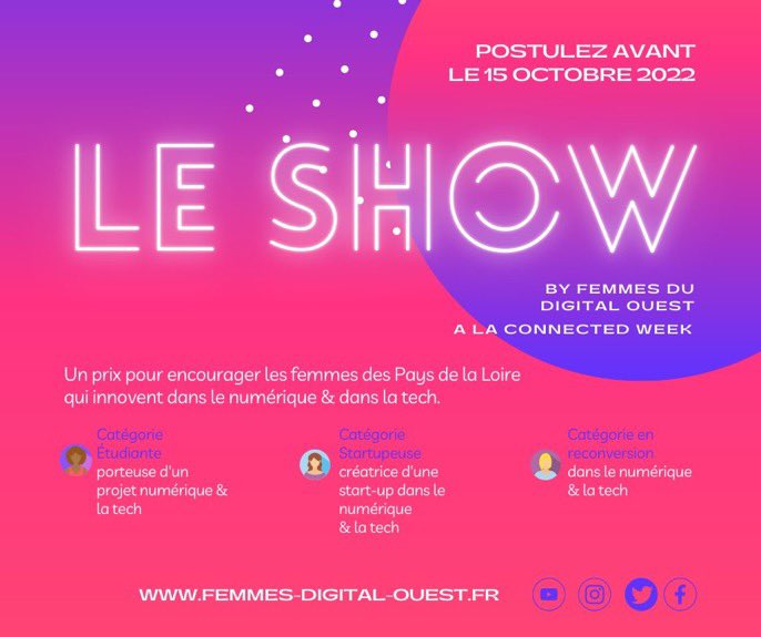 Bastien (@bastienbillion) on Twitter photo 📢 c’est parti pour la 5e édition du Show <a href="/FDOuest/">Femmes du Digital Ouest</a> qui met en lumière des entrepreneures des #PDL !
Info & candidatures jusqu'au 15 octobre 2022 👉 bit.ly/3yWXeU1 📢 c’est parti pour la 5e édition du Show <a href="/FDOuest/">Femmes du Digital Ouest</a> qui met en lumière des entrepreneures des #PDL !
Info & candidatures jusqu'au 15 octobre 2022 👉 bit.ly/3yWXeU1