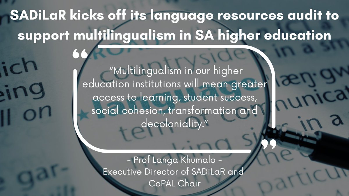 SADiLaR kicks off its language resources audit to support multilingualism in SA higher education

This audit will begin later this month with two pilot visits, first to the University of Kwa-Zulu Natal and then to North West University.

Read the blog: ow.ly/3Ryy50JY2A6