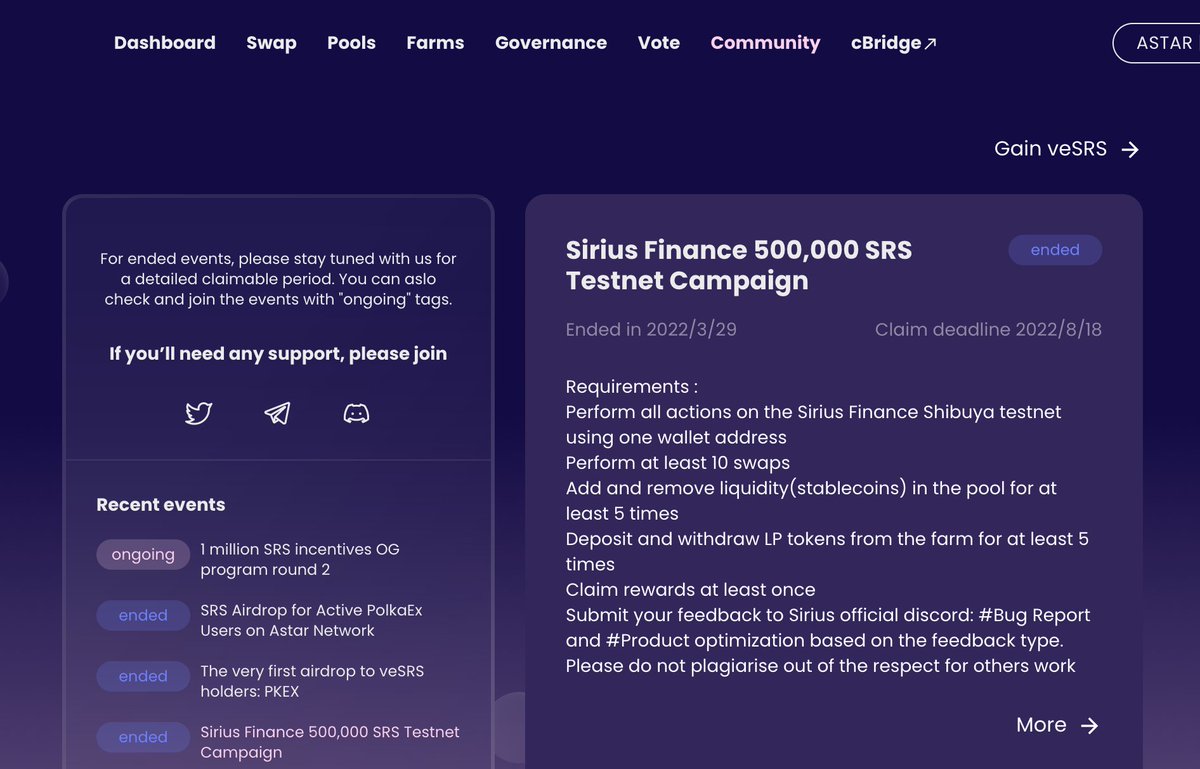 Sirius_Finance's tweet photo. 🥳Another reward claiming is coming!
@Sirius_Finance testnet campaign, as the first campaign, has really kept you guys waiting! 

☺️Thanks for the patience and support!

👇Get your SRS here:
https://t.co/y6twov0DqS

⏰Claim before August, 18th.

👀Which one will be the next? https://t.co/HbZYyrKBK5