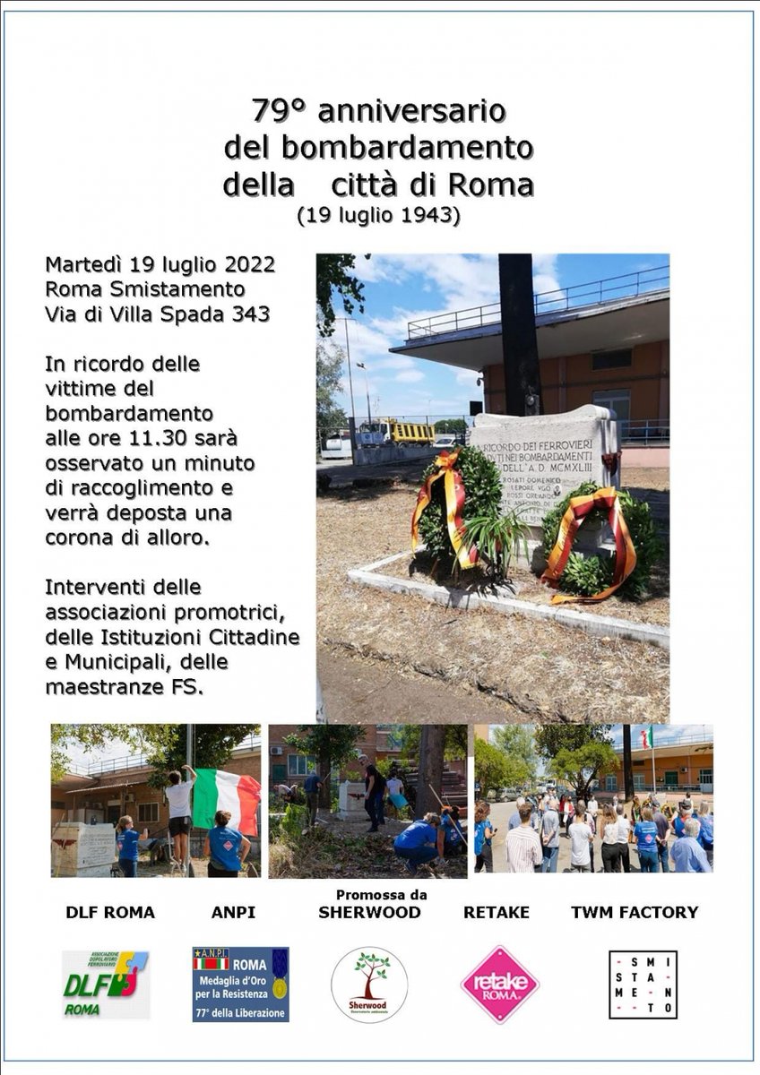 Retake_Roma's tweet photo. Domani sarà il 79° anniversario del bombardamento su Roma e noi, insieme ad altre associazioni e al III Municipio, ricorderemo questa data con un intervento presso al monumento che ricorda i ferrovieri morti quel giorno. #RetakeInAction @ANPIRomaPosti @IIIMunicipioRM https://t.co/L6To95tOjU
