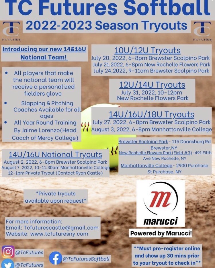 TcFutures's tweet photo. Get excited cause tryouts are here‼️If you are trying out be sure to register online at https://t.co/kpXKYPiyAZ🥎🔥 https://t.co/ilNUtAUxwv