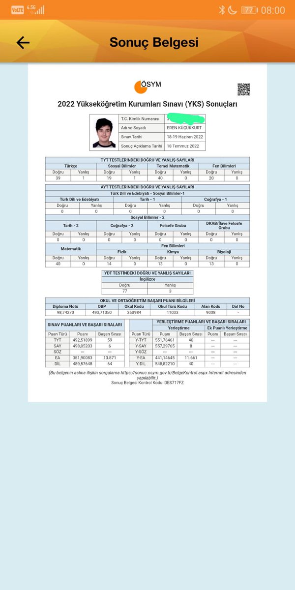 Öğrencimiz Eren Küçükkurt AYT’de tüm soruları doğru cevaplayarak Türkiye 6.sı olmuştur. Öğrencimizi tebrik eder, emeği geçen herkese teşekkür ederiz. BAL’lı olmak ayrıcalıktır.