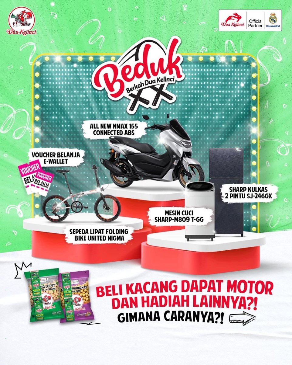 DuaKelinci's tweet photo. Helm udah ada? Motornya udah ada beluuum?
Tenang #TemanReal yang masih belum ada motor, mungkin ini kesempatan kamu!
Ada cara gampang buat dapetin hadiah motor Nmax 155. Beli #KacangDuaKelinci bertanda khusus sebanyak-banyaknya terus nomor uniknya kirim deh.
#TemanKebersamaan https://t.co/UFeHOf2XSr