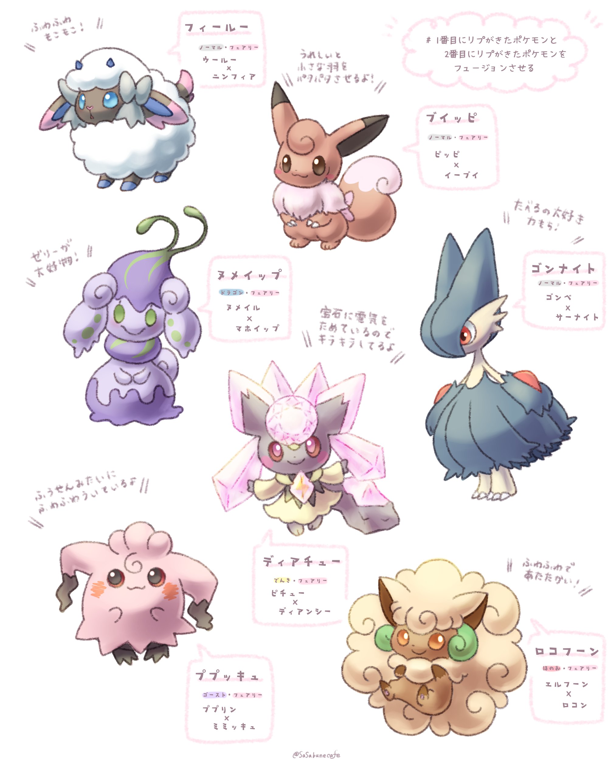ささ 1番目にリプがきたポケモンと2番目にリプがきたポケモンをフュージョンさせる 完成しました なんと ペアのどちらかは必ずフェアリーが入っているという奇跡 なので 全部のフュージョンにフェアリータイプ入れました 気に入った子が
