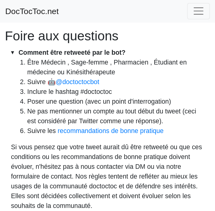 <a href="/StephaneMunck/">Munck Stéphane</a> Bonjour! Nous avons développé 1 système qui permet de diffuser vos questions #⃣doctoctoc à 1718 médecins vérifiés. Il suffit de suivre le compte <a href="/doctoctocbot/">#DocTocToc ? 🤖</a>. Merci!
