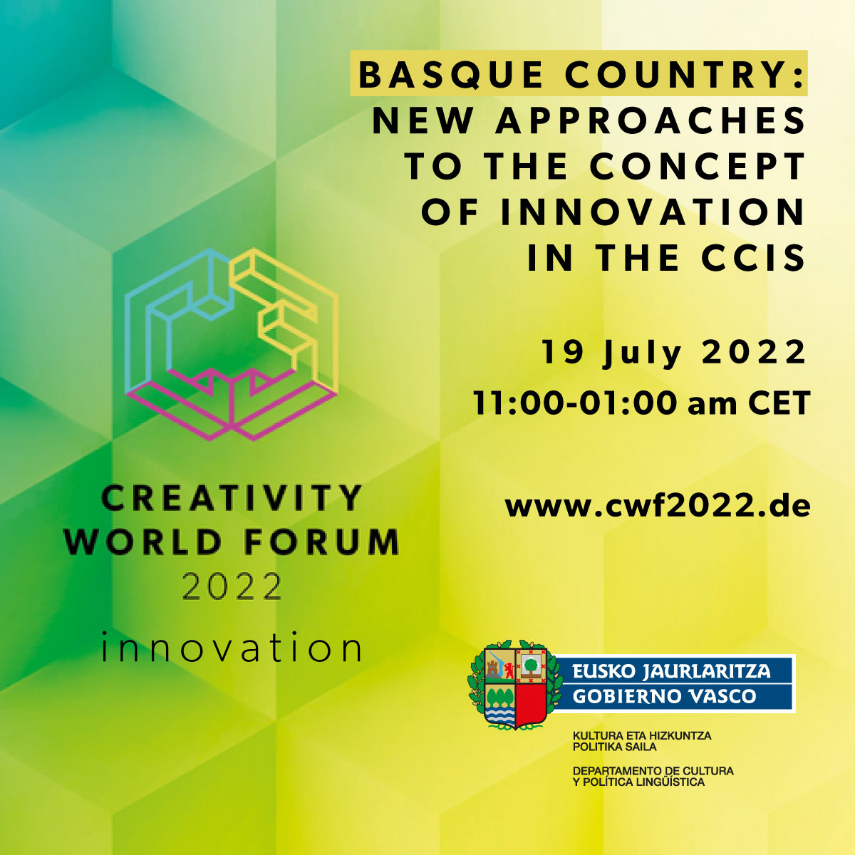 ariwakego's tweet photo. Mañana 19 julio taller online de #innovación en Industrias #Creativas y #Culturales: #CreativityWorldForum 2022 #CWF22 Stuttgart.
Departamento Cultura Gobierno Vasco, @Gob_eus.
Info: https://t.co/NIG4609ljm
#districtsofcreativity #creativityworldforum22 #creatividad #creativity https://t.co/01EZLvwBwD