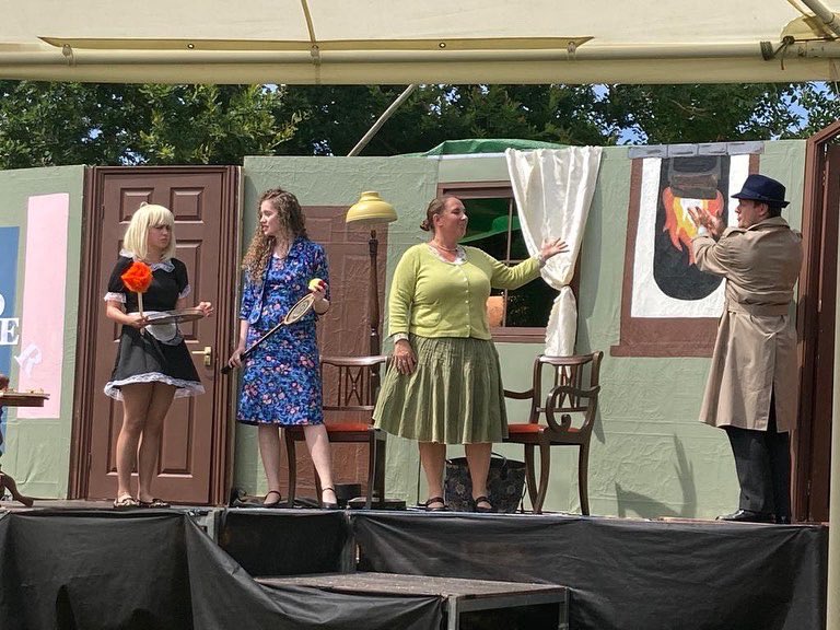 ourstartheatre's tweet photo. What a fantastic weekend we have had at @dragonorchard performing Murder Mystery the play!🌳🧺 We would like to thank everyone who came out in the heat to support us and we hope you enjoyed the show!🕵️🤩

#OurStarTheatreCompany #Putley #Ledbury #Herefordshire https://t.co/9boO3WzAEf
