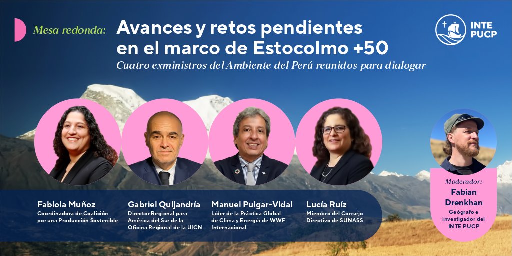#EventoINTEPUCP | 4 exministros del Ambiente dialogarán sobre los avances y retos pendientes que tiene el Perú, en el marco de los 50 años de declaración del Día del Medio Ambiente y la Conferencia de Estocolmo. 

Fecha ► 21/07/2022
Inscríbete aquí ► bit.ly/3RoemsP