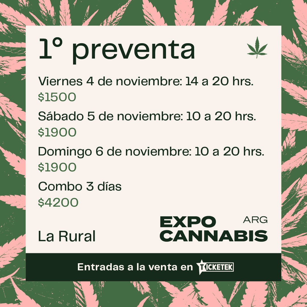 expocannabisarg's tweet photo. 👉 Aprovechá la primera preventa y conseguí ahora tu entrada al mejor a través de @Ticketekarg en https://t.co/ldC5haOJeP

🌿 Salud, industria y cultivo en un solo lugar. 

🌱 Expo Cannabis es salud, cultivo, industria y cultura cannábica. 4, 5 y 6 de noviembre en @LaRural_BsAs https://t.co/Of46yTJTrq