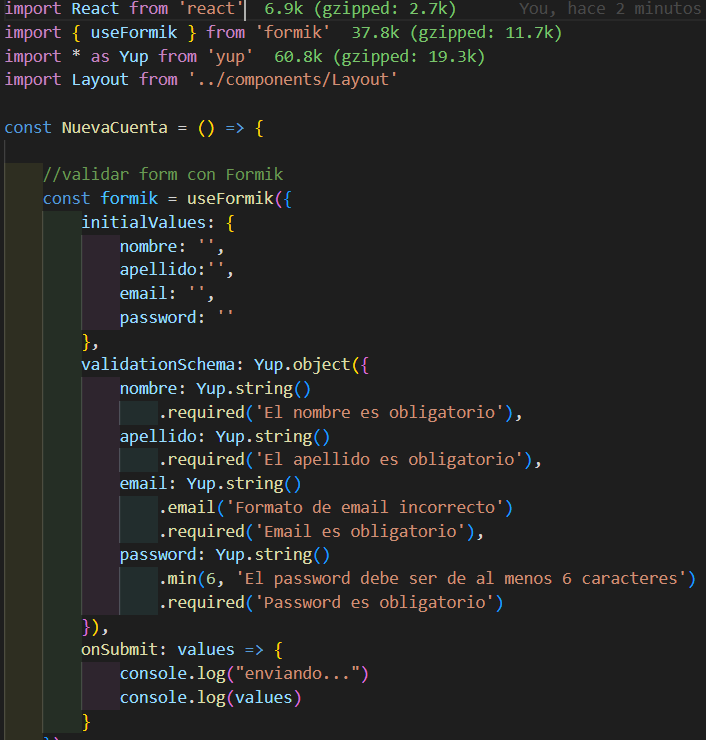 viistorrrmmn's tweet photo. #100DaysToLearnSomething Day 9

🤓💻 validate forms with formik &amp; yup 

#web #formik #javascript #apolloserver #yup #react #reactjs #nextjs #webdeveloper #100DaysOfCode #100DaysOfJavascript https://t.co/xdBQuXuSvP https://t.co/4GuFnQt1pW