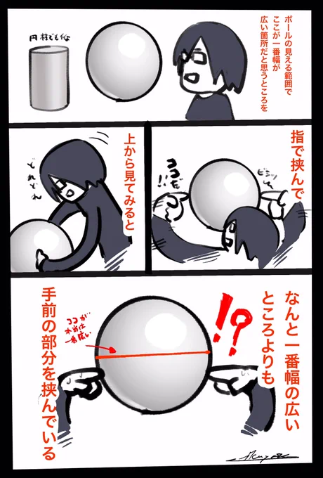 受験でデッサンの練習で初めて知って「見える大きさがそうじゃない」のを意識したヤツ、詳しくはデッサンの人に聞いて 