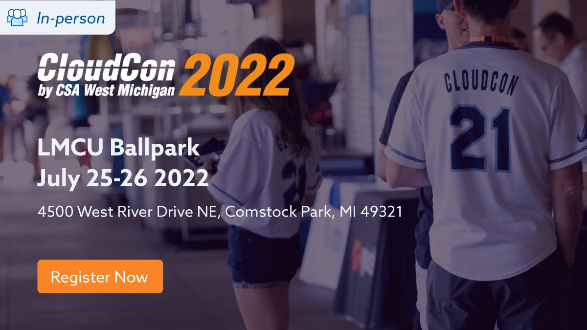 cloudsa's tweet photo. The CSA West Michigan Chapter is hosting CloudCon 2022! Join us at the LMCU Ballpark in Comstock Park, Michigan, on July 25-26 to expand your knowledge of #cloudsecurity and connect with others in the industry →  https://t.co/mds5euWZEB https://t.co/uSnJOOrEVH