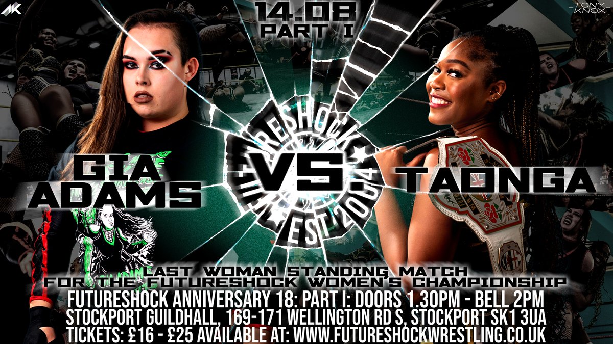 FutureShockWres's tweet photo. Sunday August 14th... The 18th Anniversary... Too big for one show.  Every title on the line!

Part I:
@giaprowres v @ItsTaonga
#Sinergy v #TheModels 

Part II:
@SharpeLachlan v @DamonLeigh 
@joekessleruk v @JJ_Webb__ 

Tickets: https://t.co/wU4n9rxLet

Don't miss out. https://t.co/k96R9QAzlH