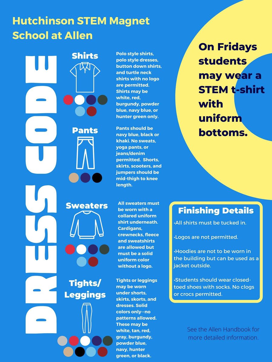hutchSTEMmagnet's tweet photo. 📣📣📣Exciting news, Hutch STEM Squad! We've updated our uniform policy. 

This year Ss will be able to add burgundy and powder blue shirts to their wardrobes along with black pants! https://t.co/ESSkhayEok