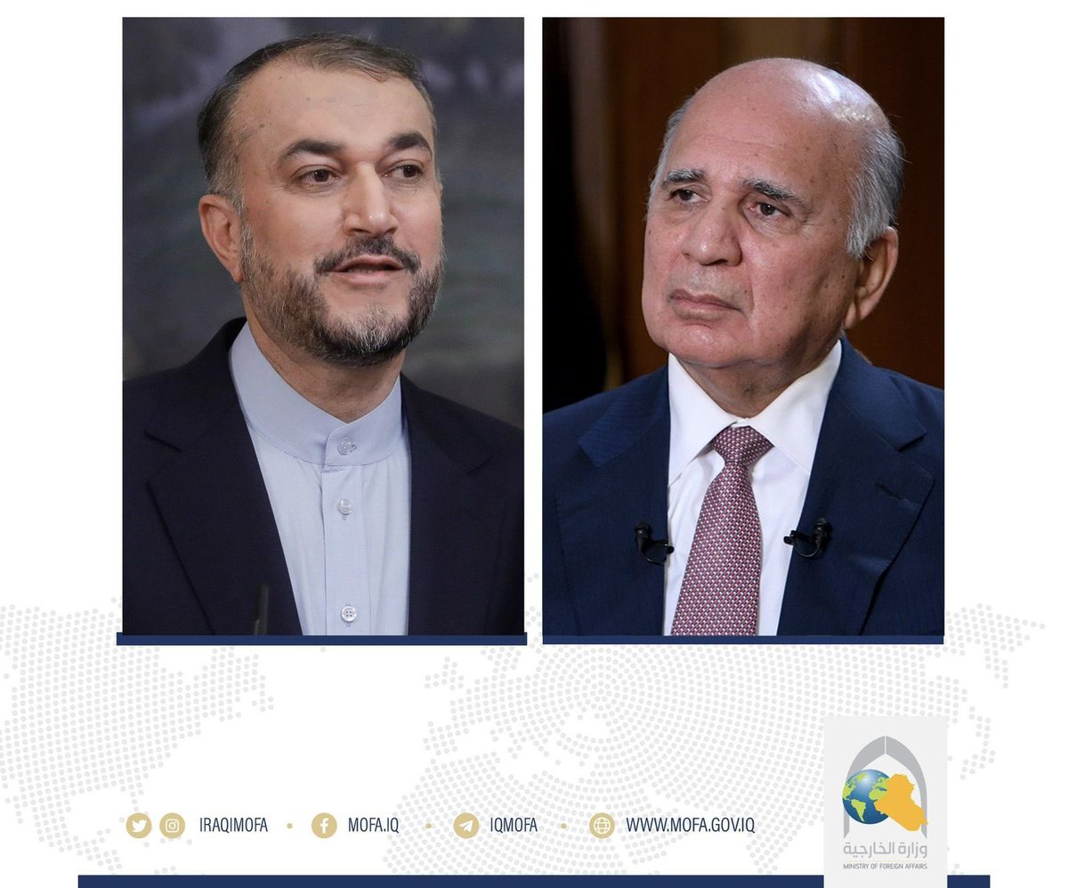 وزير الخارجيَّة فؤاد حسين <a href="/Fuad_Hussein1/">Fuad Hussein فؤاد حسين</a> ونظيره #الإيرانيّ حسين أمير عبداللهيان <a href="/Amirabdolahian/">H.Amirabdollahian امیرعبداللهیان</a> يبحثان هاتفياً الحوار #الإيرانيّ-#السعوديّ وقمة #جدة

رابط الخبر : mofa.gov.iq/2022/07/?p=328…