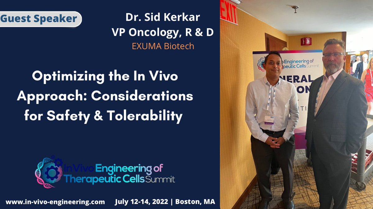 #ICYMI Our VP Oncology, R&amp;D, Dr. Sid Kerkar, and Chief Business Officer, Gregory R Wade Ph.D., enjoyed the week. On this last day, Dr. Kerkar led a roundtable discussion, "Optimizing the In Vivo Approach: Considerations for Safety &amp; Tolerability." #invivo2022