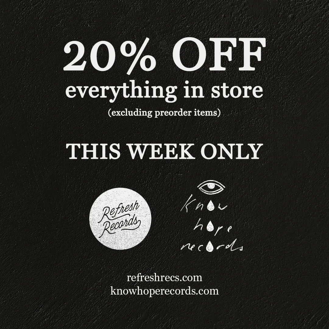 Refresh Records (@refreshrecs) on Twitter photo Welcome to the family <a href="/knowhoperecs/">Know Hope Records</a>! We're stoked to be joining forces with such a great independent record label. We've also got a 20% OFF discount on RFR and KHR's websites this week in celebration.
Read more about it here: refr.sh/3chk5Rb Welcome to the family <a href="/knowhoperecs/">Know Hope Records</a>! We're stoked to be joining forces with such a great independent record label. We've also got a 20% OFF discount on RFR and KHR's websites this week in celebration.
Read more about it here: refr.sh/3chk5Rb