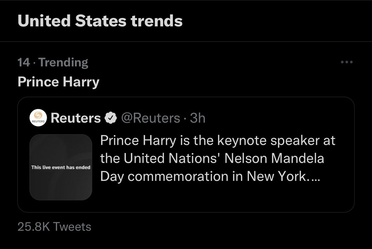 Well done! Prince Harry is trending #14 in the United States for his excellent speech for #MandelaDay2022! 🫶🏻

#PrinceHarryAtTheUN #KingHarry