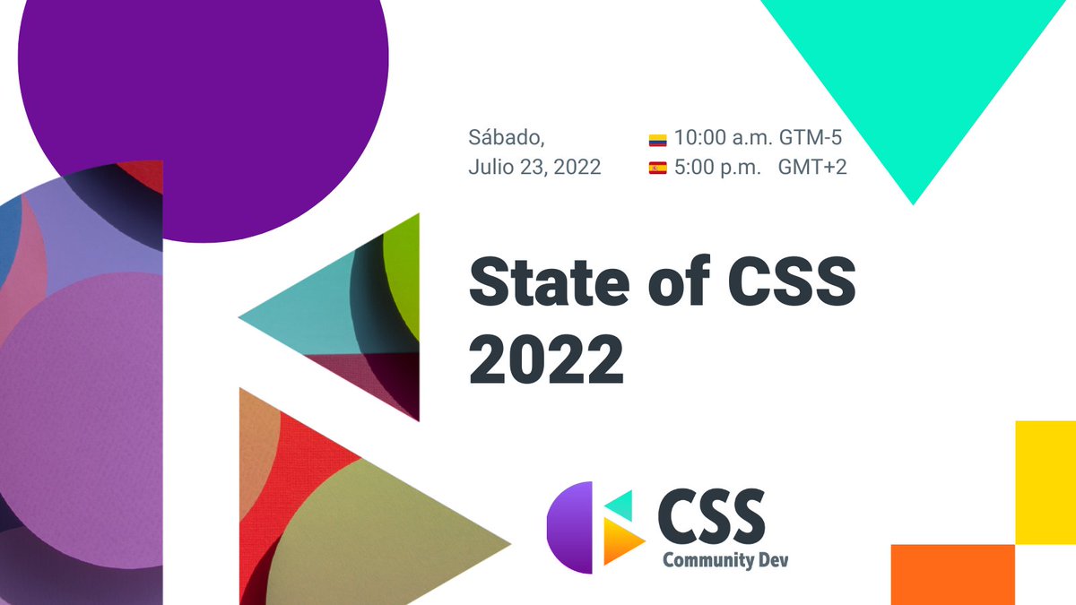 medellincss's tweet image. Hola Comunidad 👋
Ya tenemos fecha para nuestro primer evento en streaming de este año 🎉, se trata de: State of CSS 2022
📅 Sábado 23 Julio 2022
⏰  10:00 a.m. GTM-5 🇨🇴 - 4:00 p.m. GMT+2 🇪🇸
📍: youtu.be/TsLj0MfkJAw