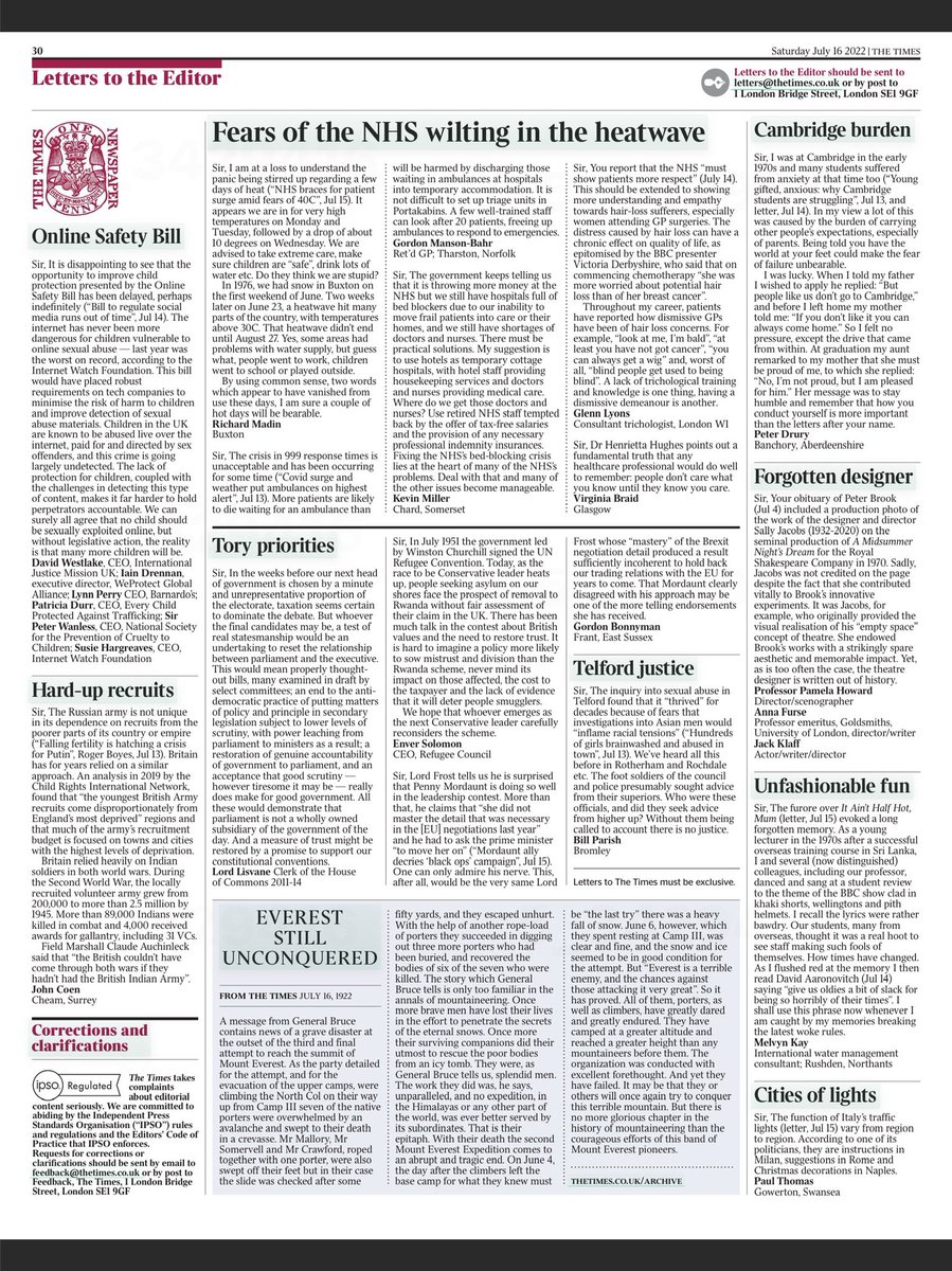 ZoePassam's tweet photo. Letter my dad had published in The Times this weekend! I’m sure these GPs never meant to cause upset, but unfortunately these sorts of throwaway comments can have lasting effects on the patient. Hopefully we can continue to raise awareness of the psychological impact of hair loss https://t.co/R5t9Qnml4w