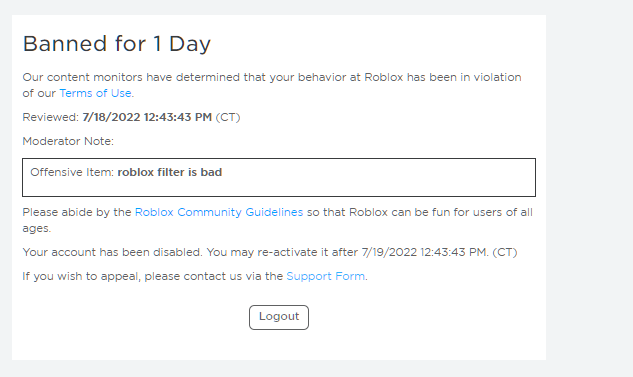 MrAmazI1ng's tweet image. @Roblox
what is this? basically, someone was saying the n word yet they got banned for this
I got banned for this as well yet I did nothing besides saying "Roblox filter is bad" #Roblox
#robloxfilter
he did not get banned for n word but for "roblox filter is bad"