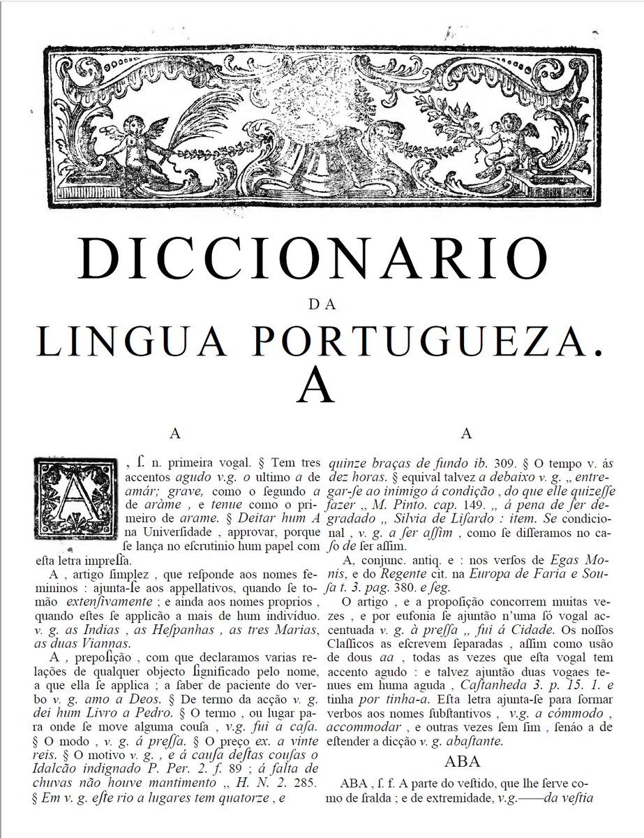 guida_ramos2's tweet image. This is an example of what we are doing @MorDigital1:
a cleaned OCRized page with beautiful drawings :)  
DICCIONARIO DA LINGUA PORTUGUESA, MORAIS (1789)
letter A, page #1

#lexicography
#dictionary
#digitalhumanities 
#DH 
#standards 
#heritage