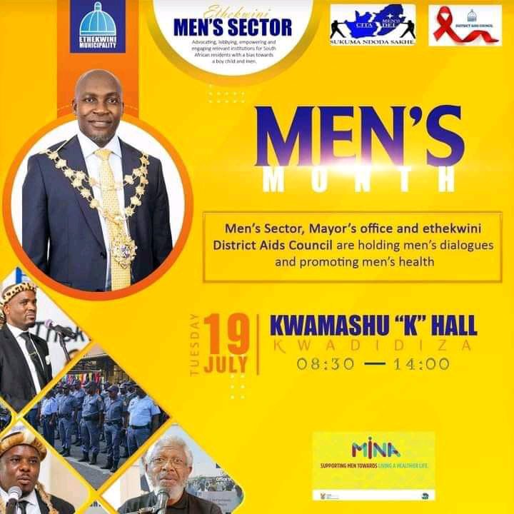 TakuwaniRiime's tweet photo. EThekwini #MenSector, Mayor’s Office and @eThekwiniM AIDS Council are holding men’s dialogues and promoting men’s health tomorrow, 19 July at Kwamashu “K” Hall Kwadidiza. https://t.co/PpHczBFpCq