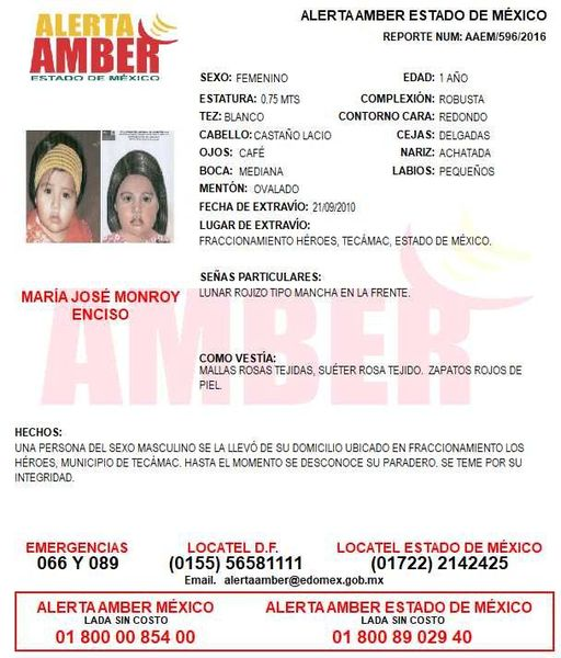 Fam_Unidas_AC's tweet photo. Ma. José Monroy Enciso está desaparecida,tiene activa #AlertaAmber #Edomex ella fue robada de los brazos de su madre con extrema violencia a los 11 meses de edad, actualmente tiene 12 años.En nuestro boletín se muestra su proyección de como puede lucir hoy en día @Missing_Marijo https://t.co/0scEOm2gdQ
