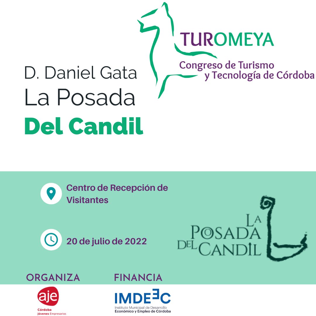 🟢Ponentes del Congreso #TurOmeya 
Conoceremos a  <a href="/danielgataco/">Daniel Gata Coronilla</a>  Gerente de @PosadaDelCandil  Turismo Sostenible.
Apartamentos bioclimáticos.  Experiencias en la Naturaleza y Astroturismo. Tu destino refugio!
Sólo quedan dos días!!
#TurOmeya2022 #turomeya 
<a href="/imdeec/">Imdeec</a> <a href="/AJECordoba/">AJE Cordoba</a>