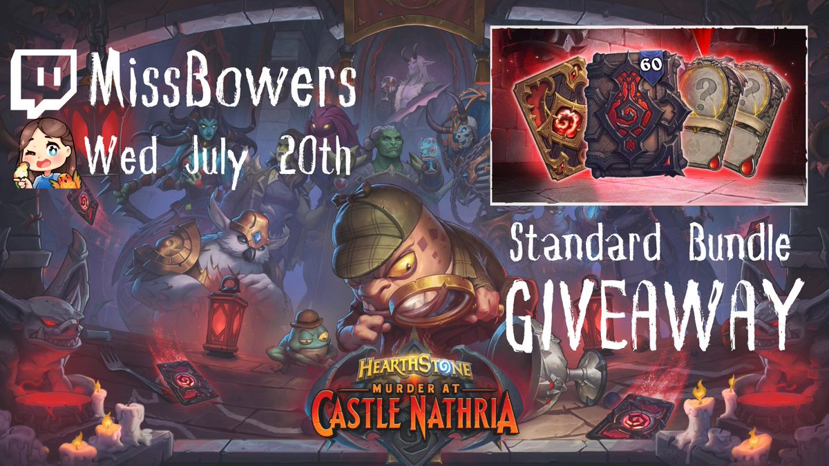 Missbowers11's tweet photo. Thanks to @Blizzard_Ent @PlayHearthstone there will be a MaCN standard Pre-Purchase bundle giveaway this Wednesday July 20th.
To enter LIKE, FOLLOW, and  RT this.
To add another name in stop by stream say Hi and follow on Wednesday. Stream starts 9am Est
https://t.co/yPOJbvEVmN https://t.co/dQzHyisG7K