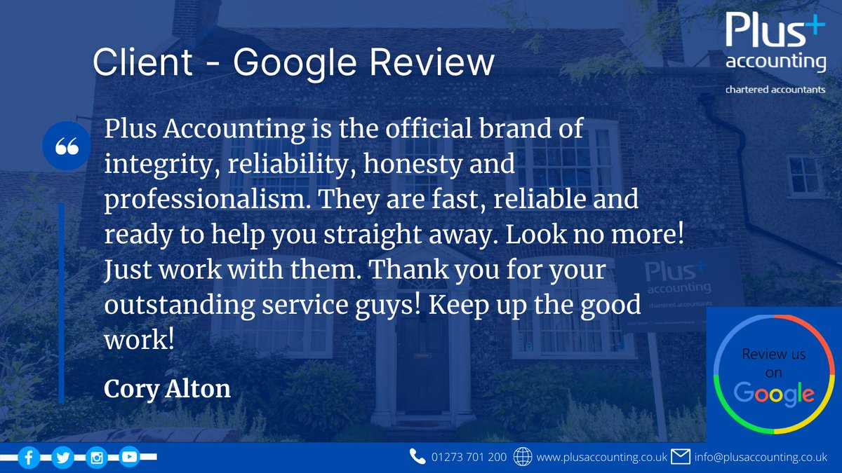 PlusAccounting's tweet photo. Wow, what a review!
Thanks, Cory, for the 5 stars and such a glowing Google Review 😊
#PlusApproach #Brighton https://t.co/cXun20FYnC