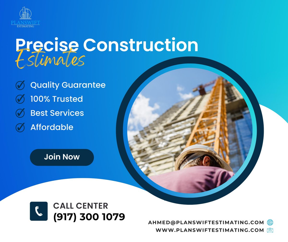 PlanSEstimating's tweet image. We offer you proficient as well as fast fastest turnarounds with precise Construction estimates. 
Wanna Discuss Your Project?
Email: ahmed@planswiftestimating.com
Phone: +1 917 300 1079
.
.
.
#tender #billsofquantities #plumbing #restoration #surveying #constructionproject