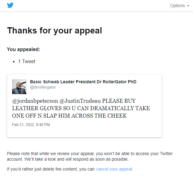 SmoothJohnny5's tweet photo. Good morning @TwitterSupport it's almost been five months can you please address this appeal today https://t.co/vdE2GNekyM