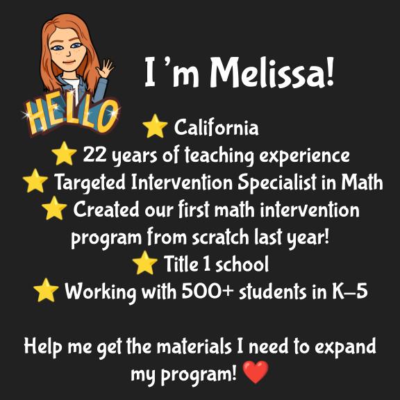 MelissaKumanski's tweet photo. I only have two weeks left to get my project funded! It is magical to watch students gain proficiency in a skill that has been difficult for them to master, so please help me get the materials I need to close my students' gaps in math! #SupportAClassroom
https://t.co/LKBotCLTor https://t.co/tVq3thcMBA